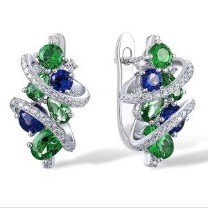 Stunning Sparkling Silver and Green Blue  Earrings